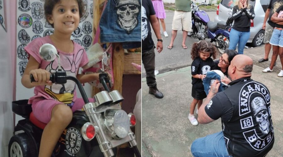 Menina vira 'mascote' de moto clube após colecionar adesivos do grupo e perder medo de dormir sozinha; VÍDEO
