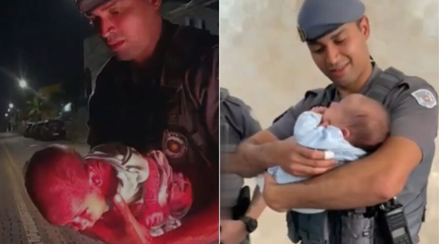 Bebê engasgado com leite materno é salvo por PMs em patrulhamento no litoral de SP: 'não estava mais respirando'; VÍDEO