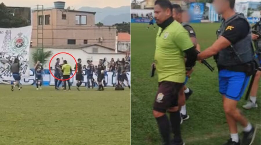 Árbitro preso em partida de futebol deu cartão amarelo para atleta segundos antes de ser preso; VEJA