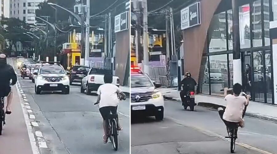 Jovens têm bicicletas apreendidas após empinar em frente a guardas no litoral de SP; VÍDEO