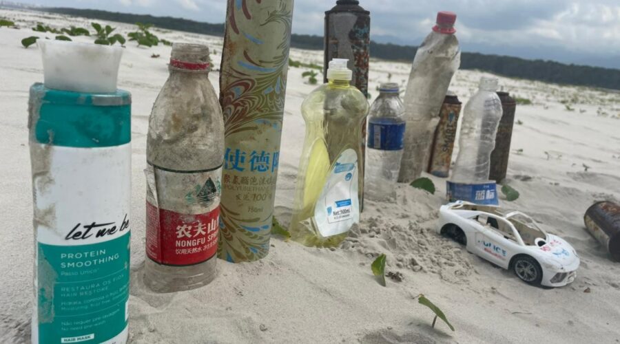 ONG encontra lixo internacional em área preservada de Bertioga; maioria é da China; VÍDEO