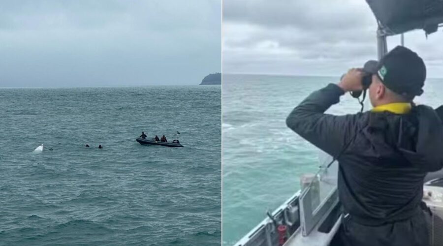 Corpo é encontrado próximo a ilha em Guarujá, SP, durante buscas por desaparecidos no mar após naufrágio