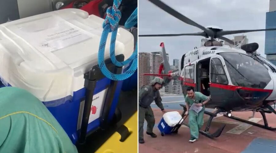 Helicóptero Águia realiza transporte urgente de pulmão entre o litoral e a capital paulista; VÍDEO