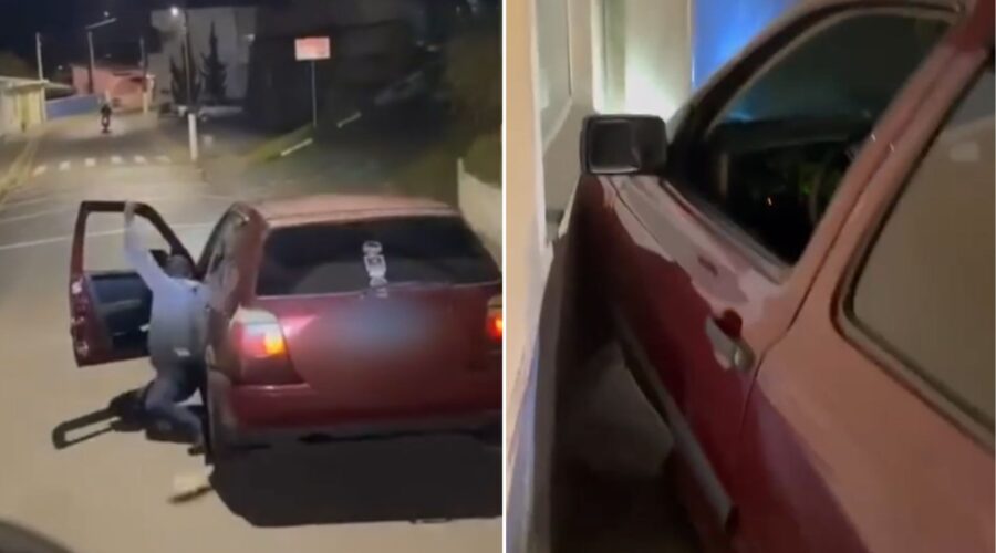 Motorista sobe em teto de carro em movimento, cai e veículo desgovernado bate em casa em SP; VÍDEO