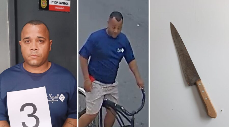 Homem rouba joias de advogada em Santos e foge de bicicleta; câmera flagra abordagem