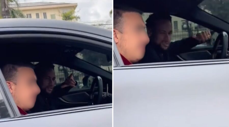 Fã segue Neymar em Ferrari Purosangue pelas ruas de Santos e recebe aceno do craque; VÍDEO