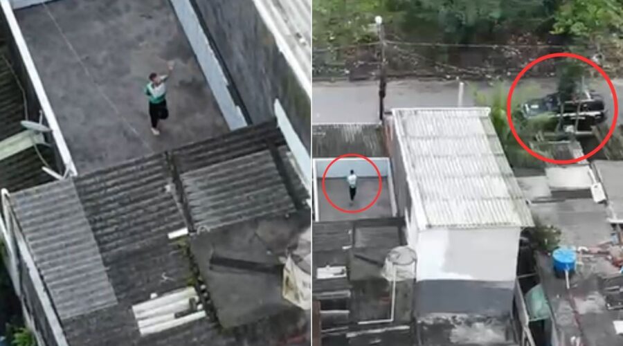 Drone filma condenado a 14 anos de prisão por tráfico de drogas jogando celular fora antes de captura; VÍDEO