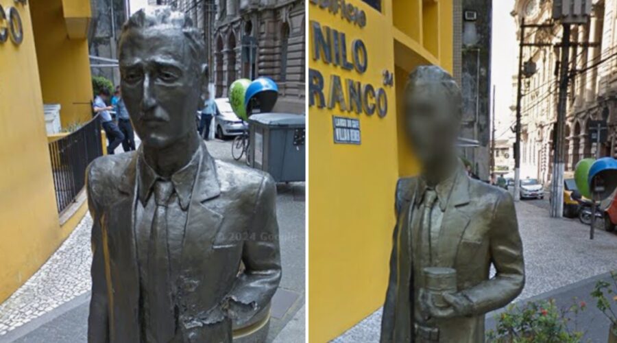 Estátua mega-realista é confundida com humano e tem rosto borrado no Google Maps; VEJA