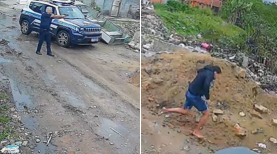 Perseguição, tiros e fuga para mangue: suspeito é baleado e preso no litoral de SP; VÍDEO