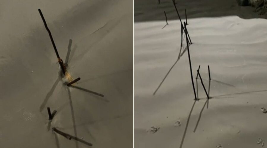 Espetos de ferro cravados na areia de praia no litoral de SP viram alerta de risco à saúde; VÍDEO