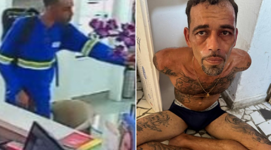 Suspeito de roubar ótica e trancar vítimas no banheiro é preso de cueca no litoral de SP; VÍDEO