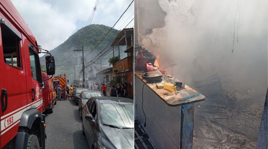 Telhado de casa desaba durante incêndio no litoral de SP