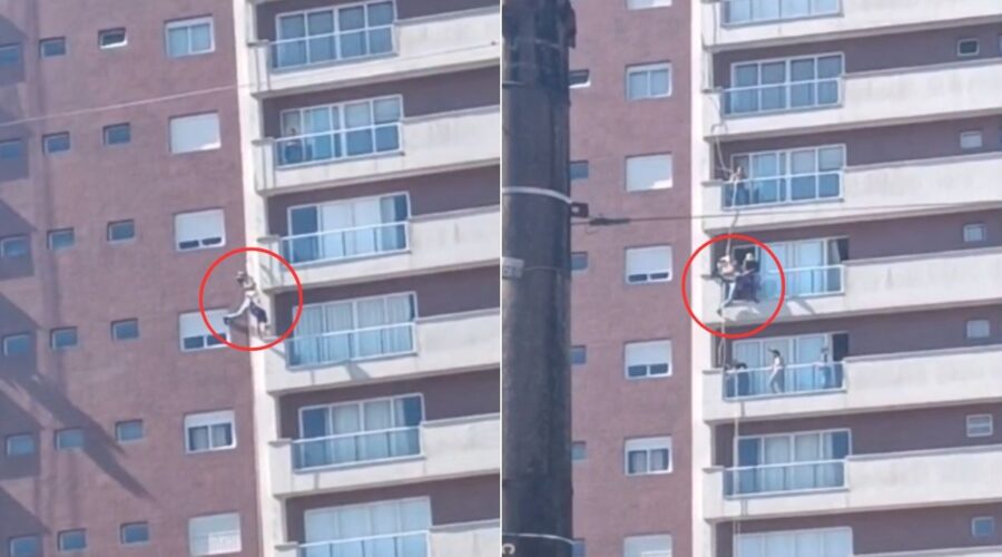 Trabalhador fica pendurado por corda após desmaiar durante serviço em fachada de prédio; VEJA