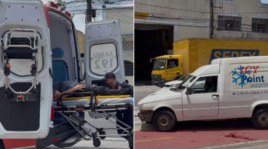 Motorista bate em caminhão dos Correios e é hospitalizado em Santos; VÍDEO