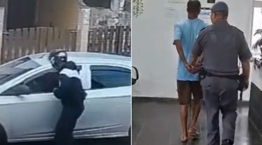 Homem é preso após roubar carro no litoral de SP; câmera flagrou o crime