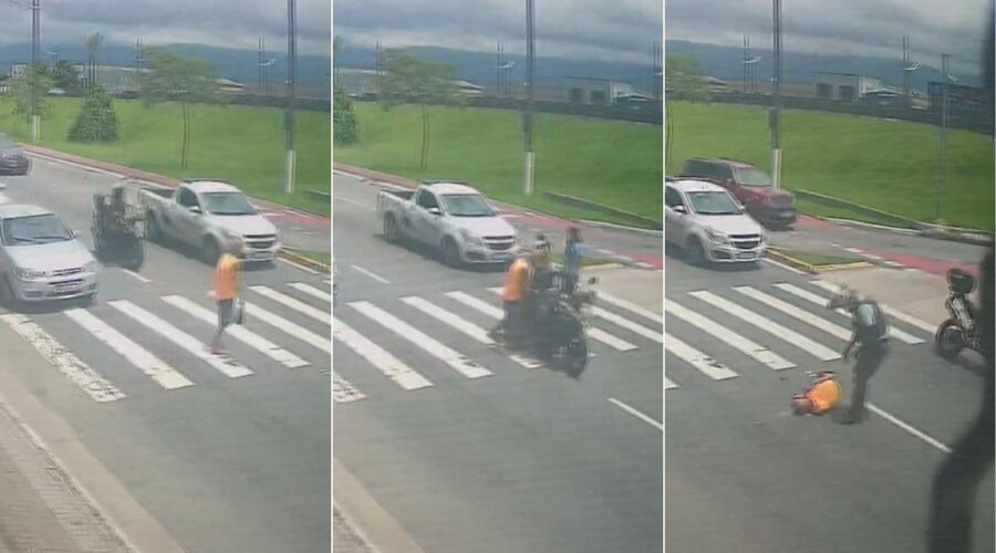 PM atropela homem em faixa de pedestres durante perseguição no litoral de SP; VÍDEO