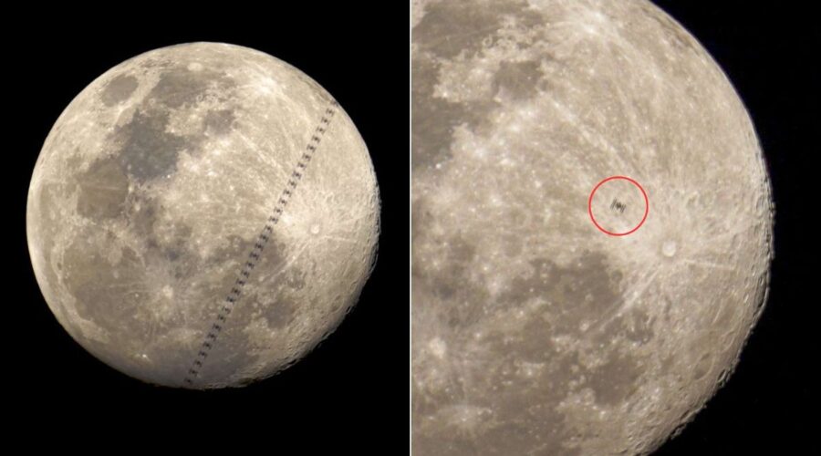 Brasileiro registra Estação Espacial Internacional passando em frente à Lua da calçada de casa; VEJA