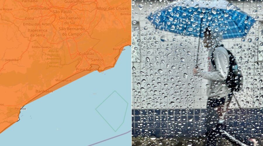 Inmet emite alerta laranja para chuvas fortes no litoral de SP; veja previsão do tempo