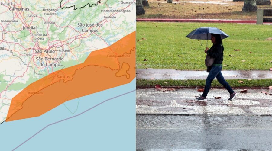 Inmet emite alerta laranja para acumulado de chuva no litoral de SP