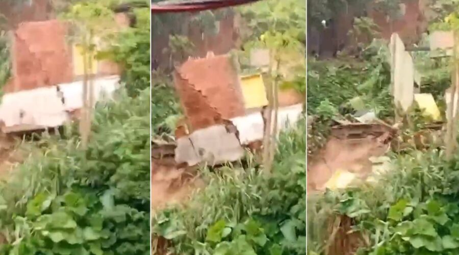 Vídeo mostra casa desabando durante temporal no litoral de SP; Defesa Civil emite alerta e sirene