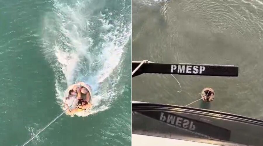 Helicóptero Águia atua no resgate de banhistas arrastados por correnteza no litoral de SP; VÍDEO