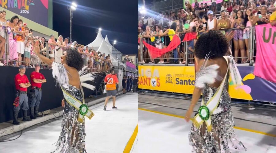 Eterna Globeleza, Valéria Valenssa esbanja simpatia como embaixadora do carnaval santista: 'estou amando'