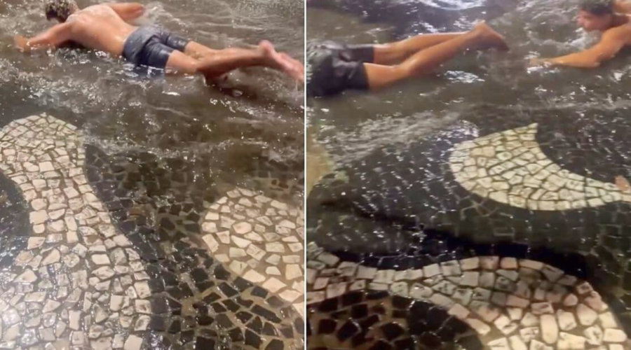 Vídeo mostra calouros 'nadando' em poça d'água durante trote universitário no litoral de SP