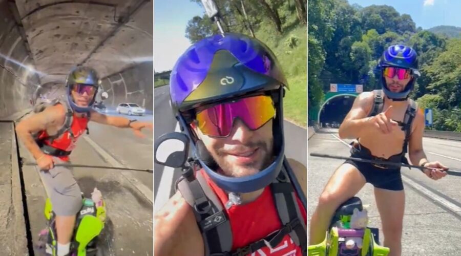 Dentista viaja de São Paulo a Santos sobre uma roda atingindo até 90 km/h: 'experiência sensacional'; VÍDEO