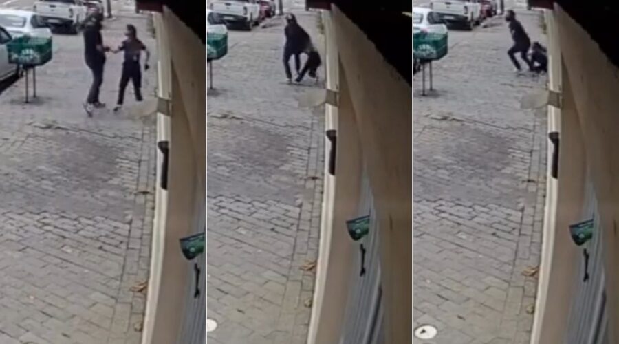 Criminoso derruba jovem no chão durante roubo de celular no litoral de SP; VÍDEO