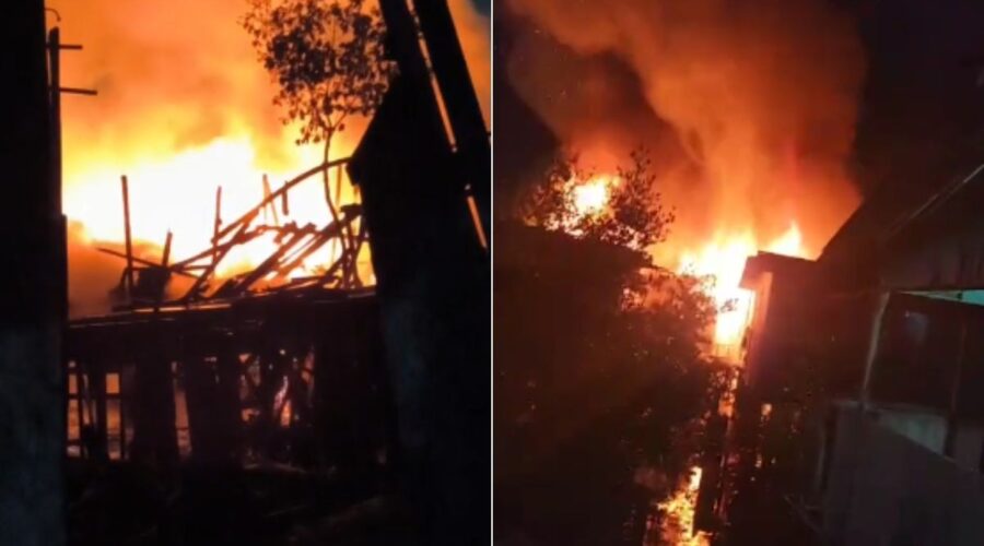 Incêndio destrói moradias na Vila dos Pescadores, em Cubatão