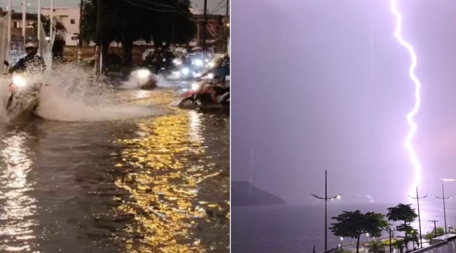 Temporal provoca alagamentos e transtornos na Baixada Santista; VÍDEO