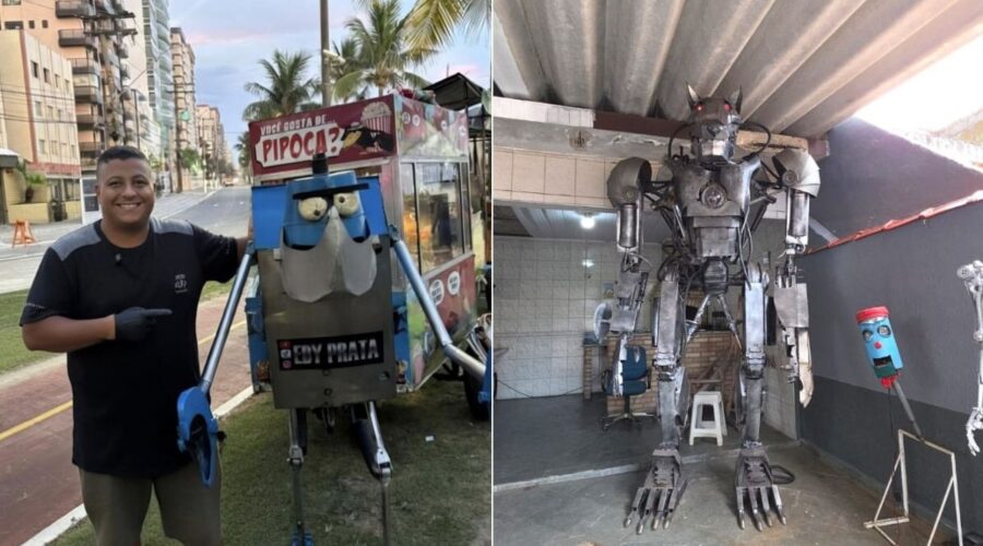 Pipoqueiro cria robô ajudante com materiais recicláveis e triplica vendas no litoral de SP; VÍDEO