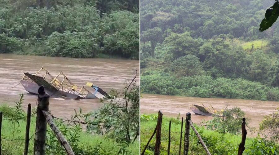Balsa é arrastada por correnteza após chuvas no interior de SP; VÍDEO
