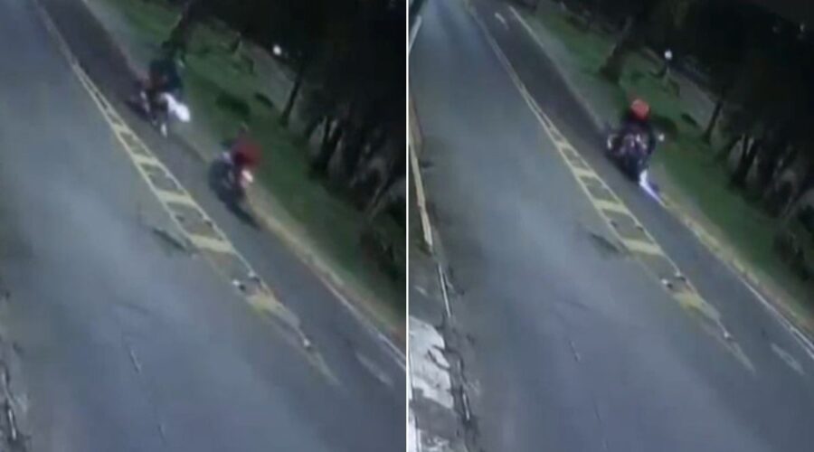Mulher sofre traumatismo craniano após colisão entre motos em SP; câmera flagra acidente
