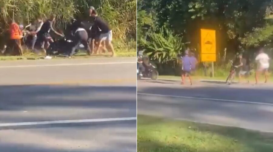 Casal é derrubado de moto, agredido a pauladas e suspeitos divulgam o crime na web; ASSISTA