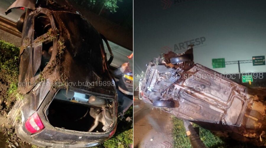 Três pessoas ficam feridas após carro capotar na Anchieta, SP; motorista está em estado grave