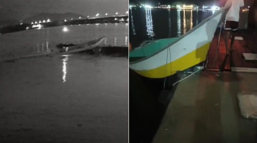 Barco bate em píer de marina no litoral de SP e três ficam feridos; VÍDEO