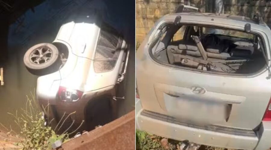 Vídeo mostra estado de carro após invadir obra e cair em vala alagada; jovem morreu no acidente