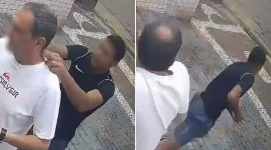 Homem é surpreendido por ladrão e tem a corrente roubada ao entrar em prédio no litoral de SP; VÍDEO