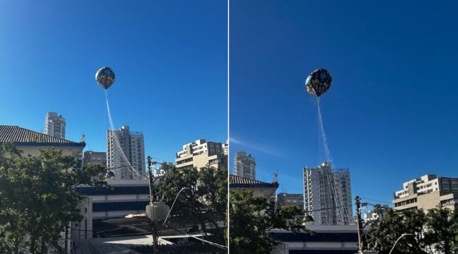VÍDEO: Balão cai em escola no Gonzaga, em Santos, SP