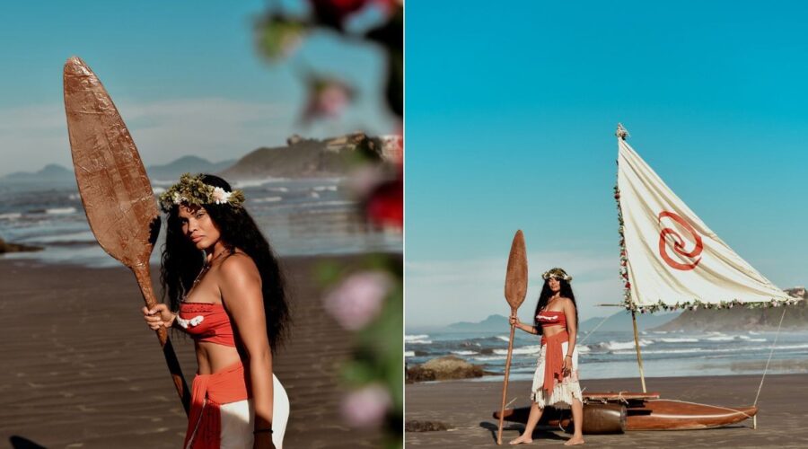 Conheça a 'Moana brasileira' que criou a própria jangada e faz sucesso com cosplay: 'Me identifico'; VÍDEO
