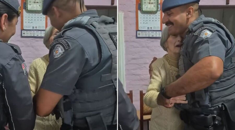 Mulher com Alzheimer reencontra policiais que a salvaram após engasgo no litoral de SP; VÍDEO