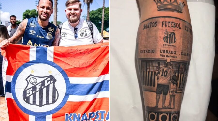 Norueguês apaixonado por Neymar tatuou Santos na perna e revela torcida para domingo