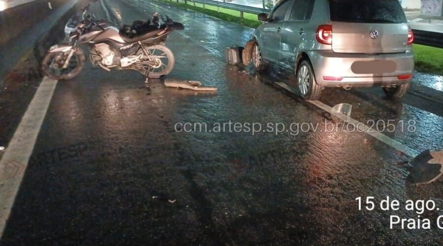Cachorro invade pista, é atropelado e causa sequência de acidentes na Via Expressa Sul, em Praia Grande