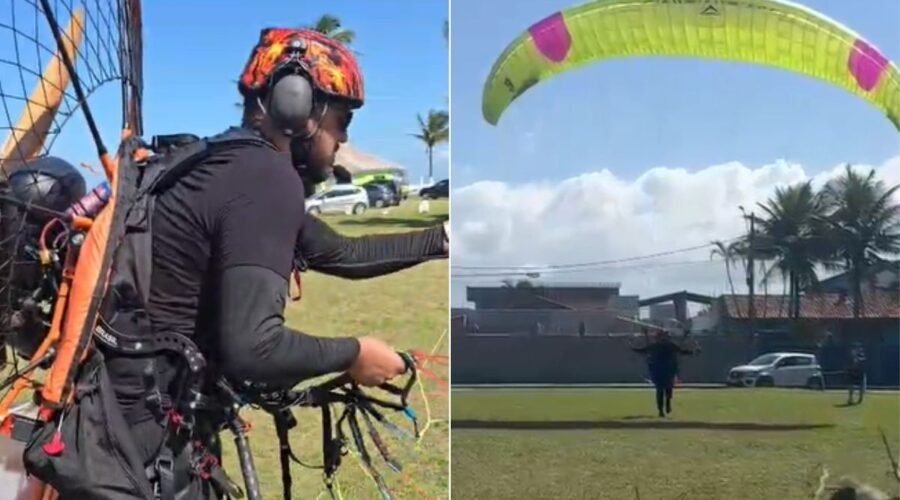 Vídeo mostra última decolagem de piloto morto após linha com cerol derrubar paramotor