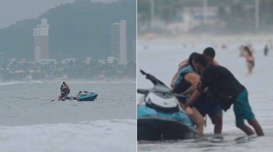 Guarda-vidas salva mulher de afogamento no mar em Guarujá; VÍDEO