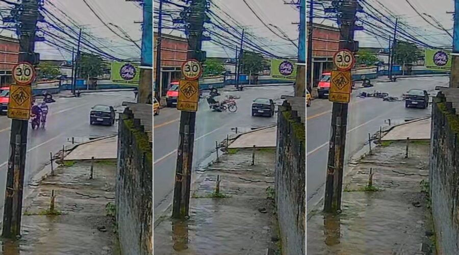 Motociclista atropela ciclista em avenida do litoral de SP; VÍDEO