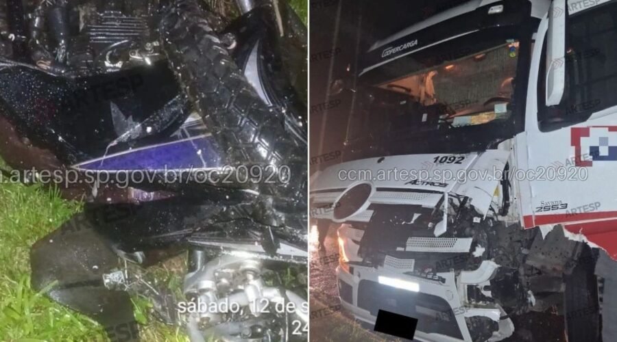 Motociclista invade pista contrária, bate de frente com caminhão e duas pessoas morrem em rodovia de SP