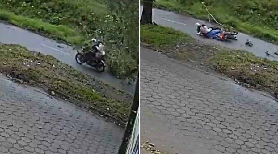 VÍDEO: Árvore cai sobre moto e deixa jovem ferida durante ventania no litoral de SP