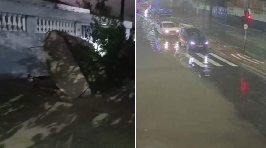 Temporal provoca estragos, alaga ruas e derruba árvores no interior e litoral de SP; VEJA